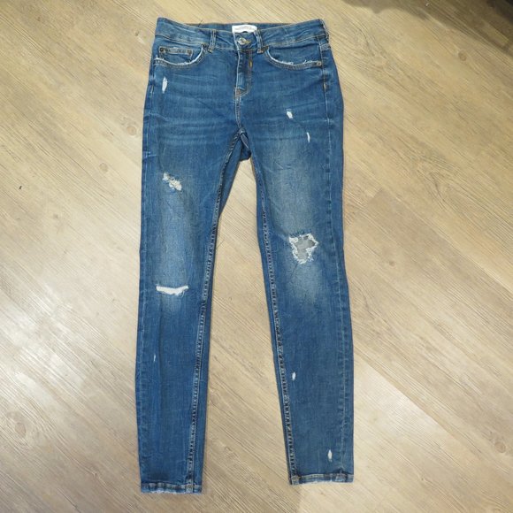 Zara Womans Skinny Jeans Distressed Medium Wash - Picture 2 of 12